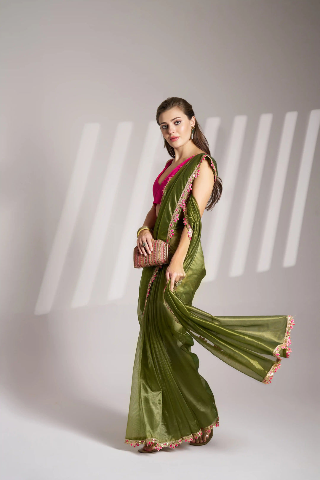 Mahendi Twill Net Saree | Stylish Solid Fancy Art Silk Blouse