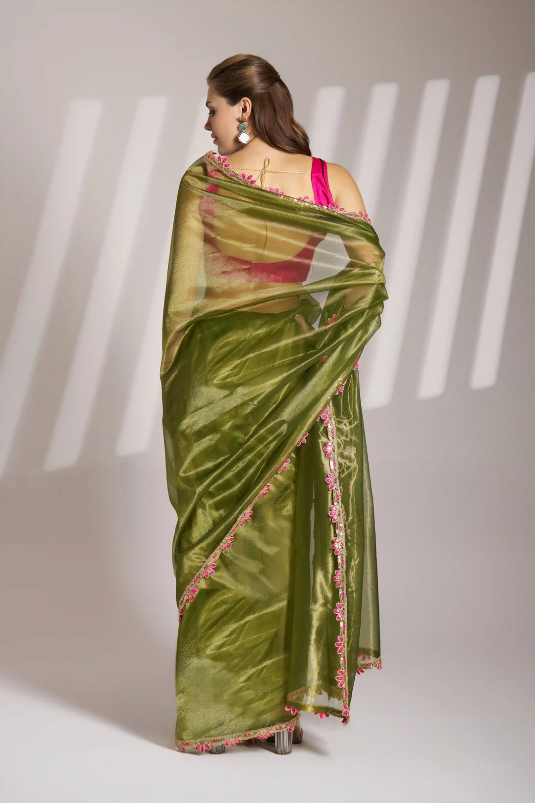 Mahendi Twill Net Saree | Stylish Solid Fancy Art Silk Blouse