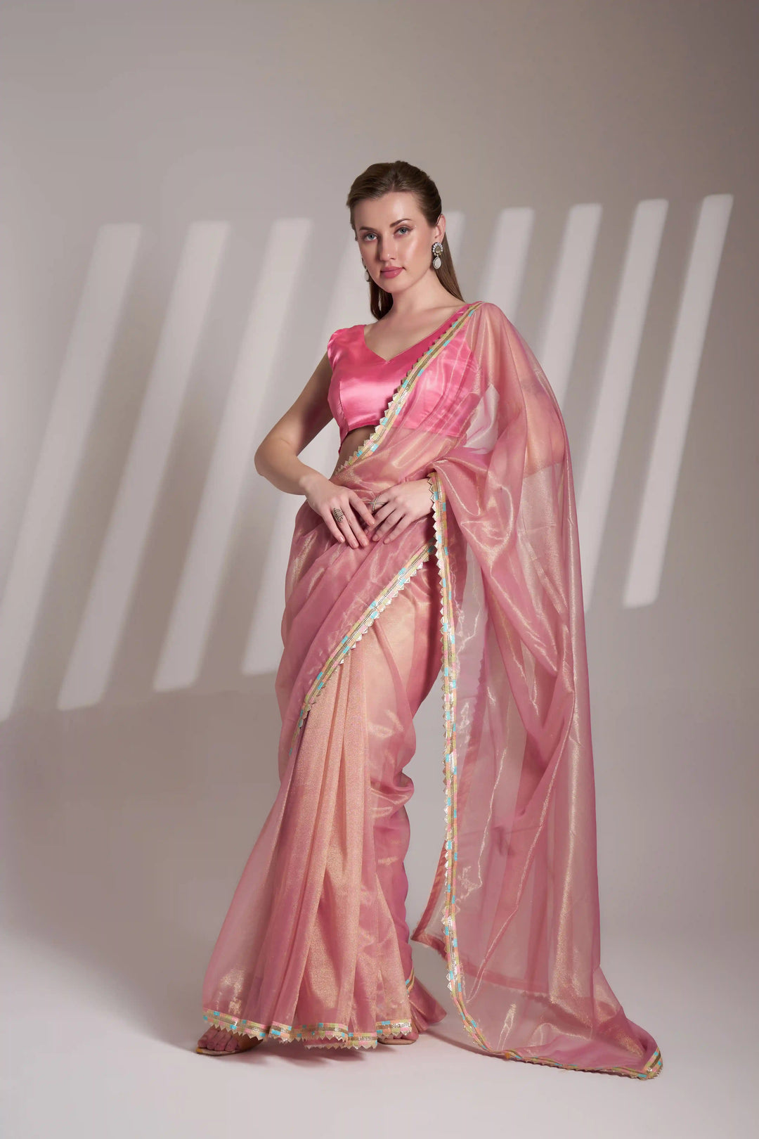 Pink Net Saree | Elegant Art Silk Blouse Fancy Ethnic Designer Look