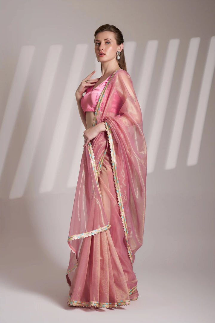Pink Net Saree | Elegant Art Silk Blouse Fancy Ethnic Designer Look