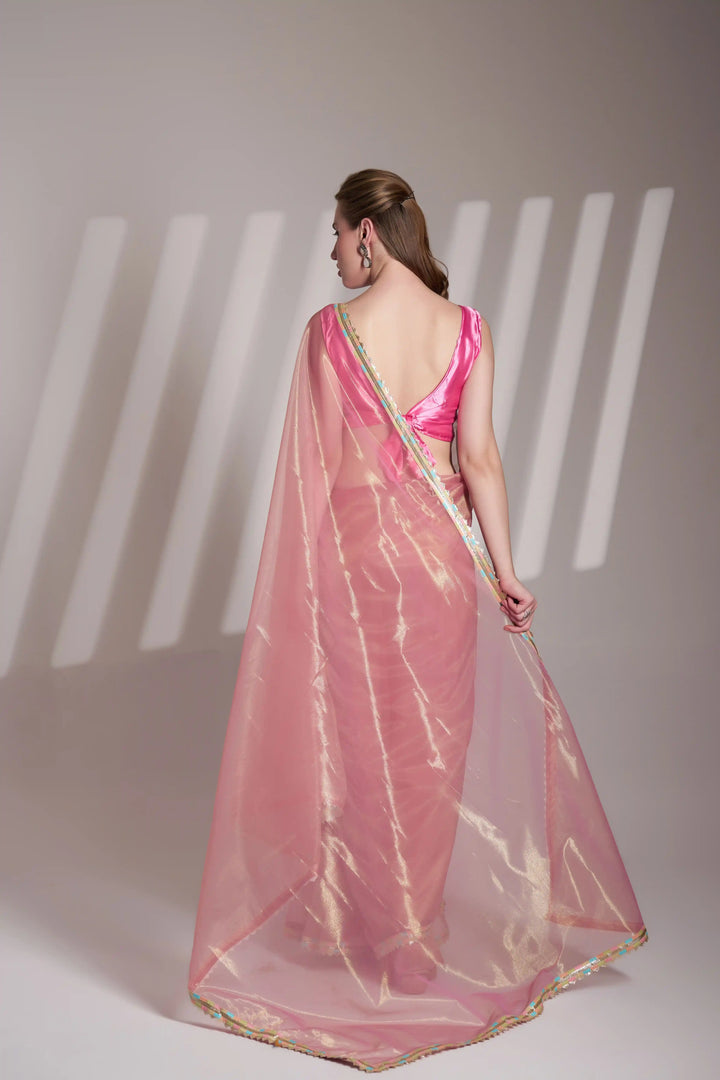 Pink Net Saree | Elegant Art Silk Blouse Fancy Ethnic Designer Look