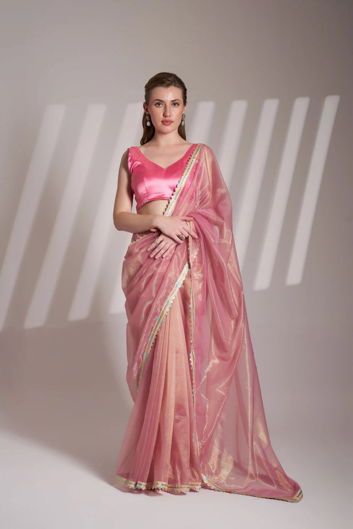 Pink Net Saree | Elegant Art Silk Blouse Fancy Ethnic Designer Look