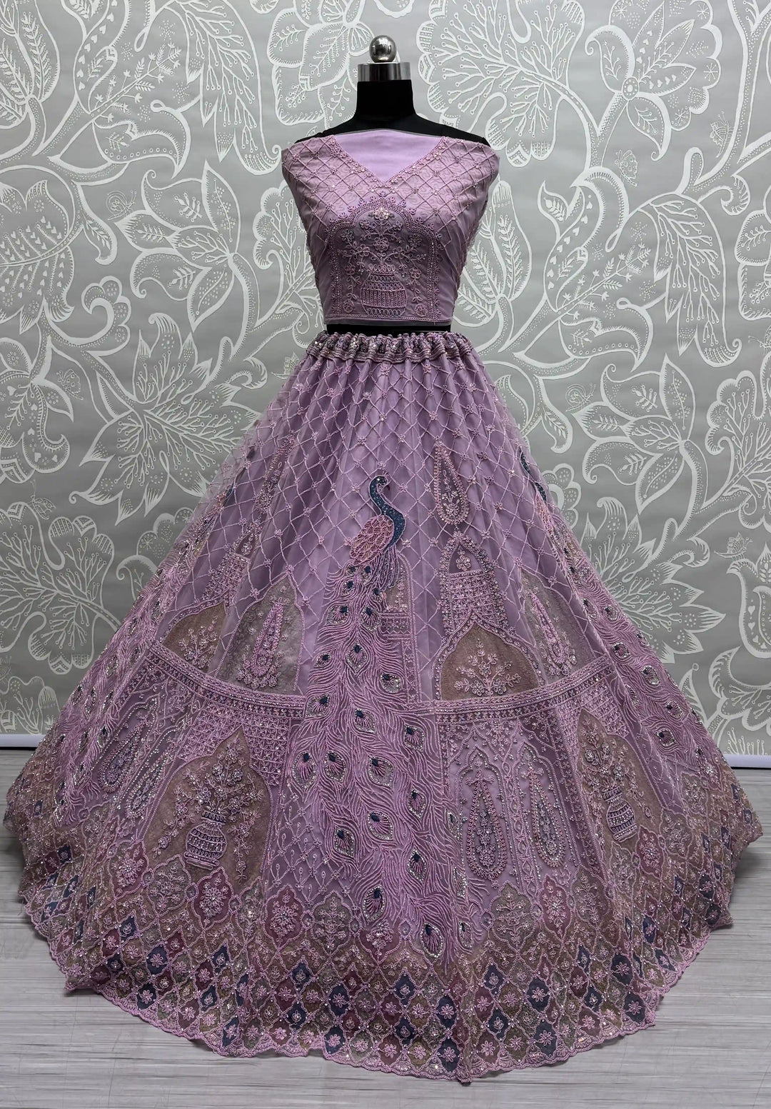 Designer Bridal Net Lehenga Choli | Zarkan & Thread Embroidery Ensemble
