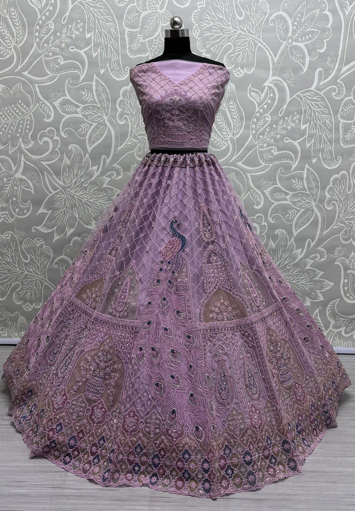 Designer Bridal Net Lehenga Choli | Zarkan & Thread Embroidery Ensemble