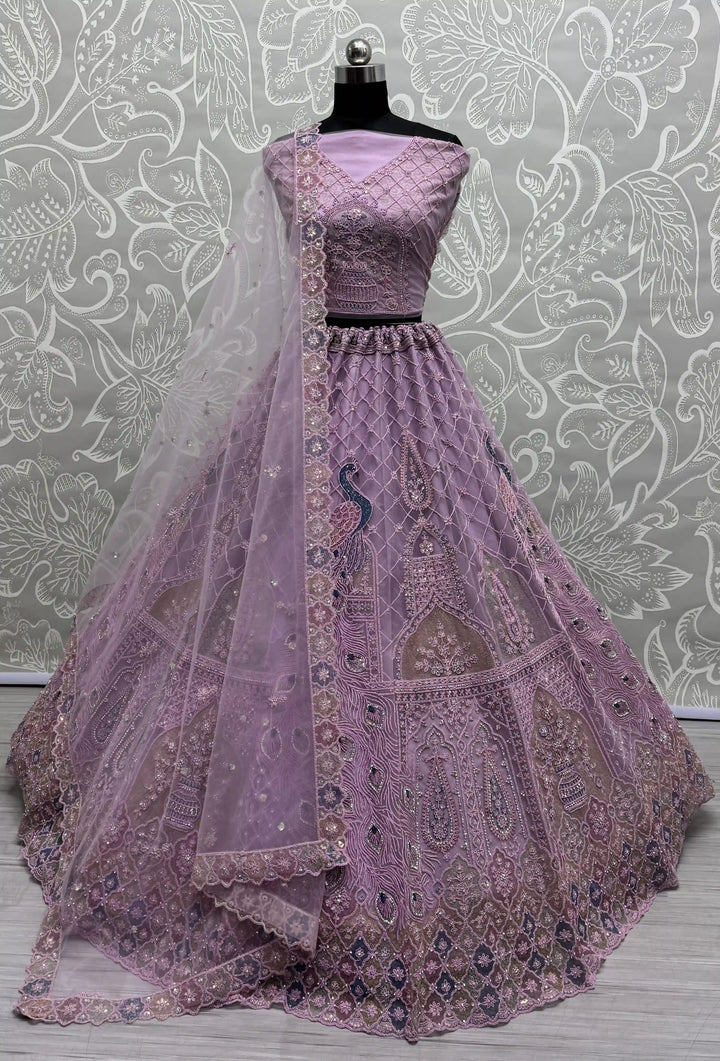 Designer Bridal Net Lehenga Choli | Zarkan & Thread Embroidery Ensemble