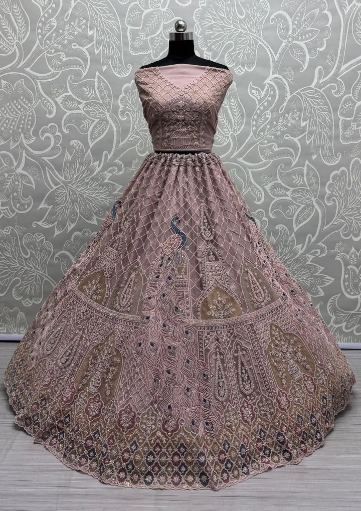 Designer Bridal Net Lehenga Choli | Zarkan & Thread Embroidery Ensemble
