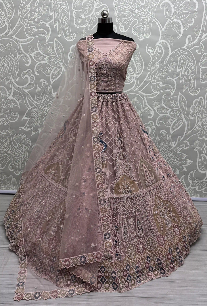 Designer Bridal Net Lehenga Choli | Zarkan & Thread Embroidery Ensemble