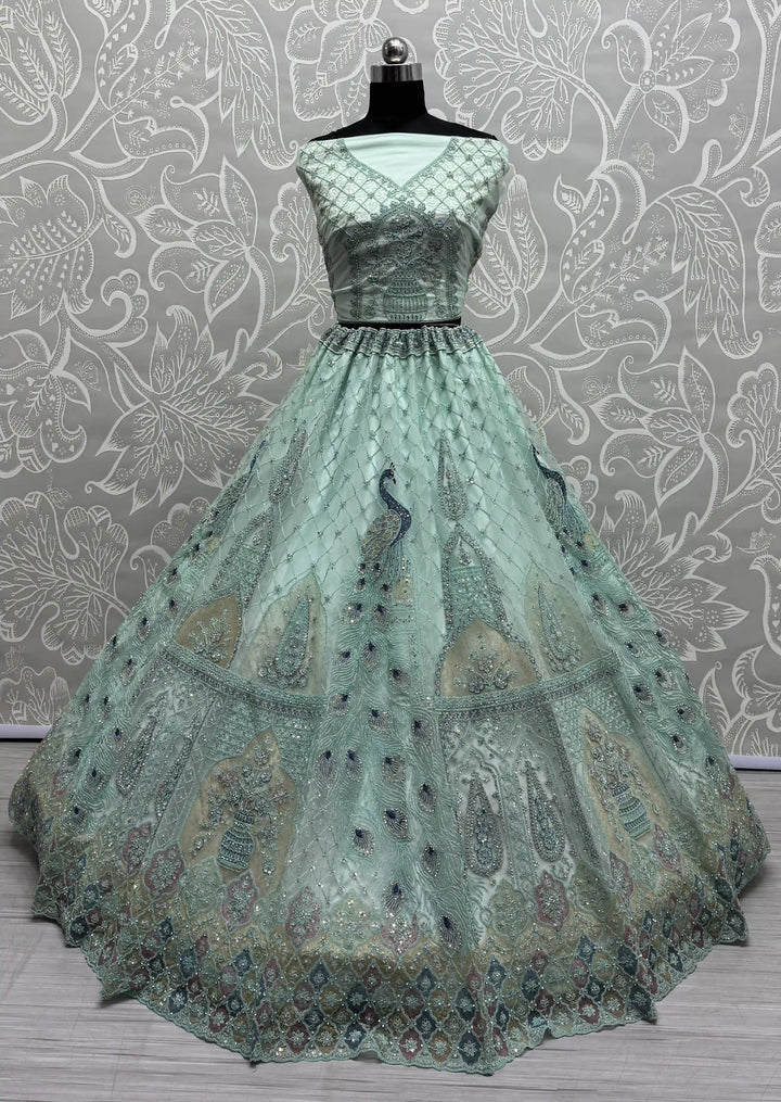 Designer Bridal Net Lehenga Choli | Zarkan & Thread Embroidery Ensemble