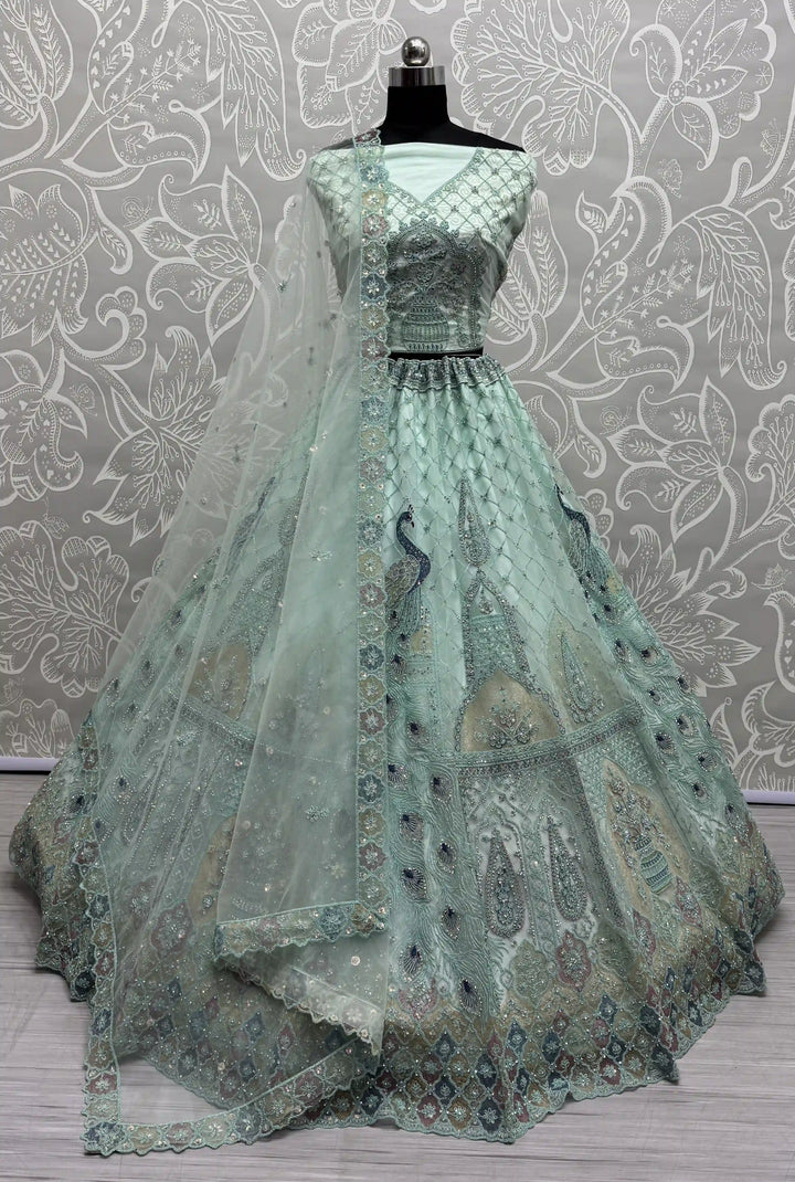 Designer Bridal Net Lehenga Choli | Zarkan & Thread Embroidery Ensemble