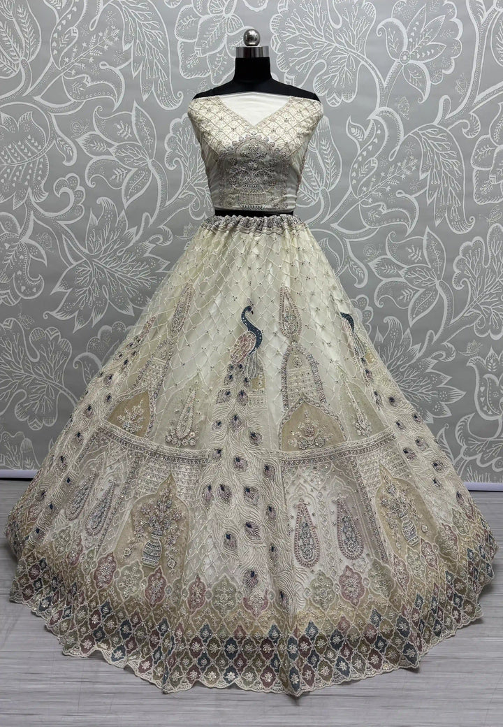 Designer Bridal Net Lehenga Choli | Zarkan & Thread Embroidery Ensemble