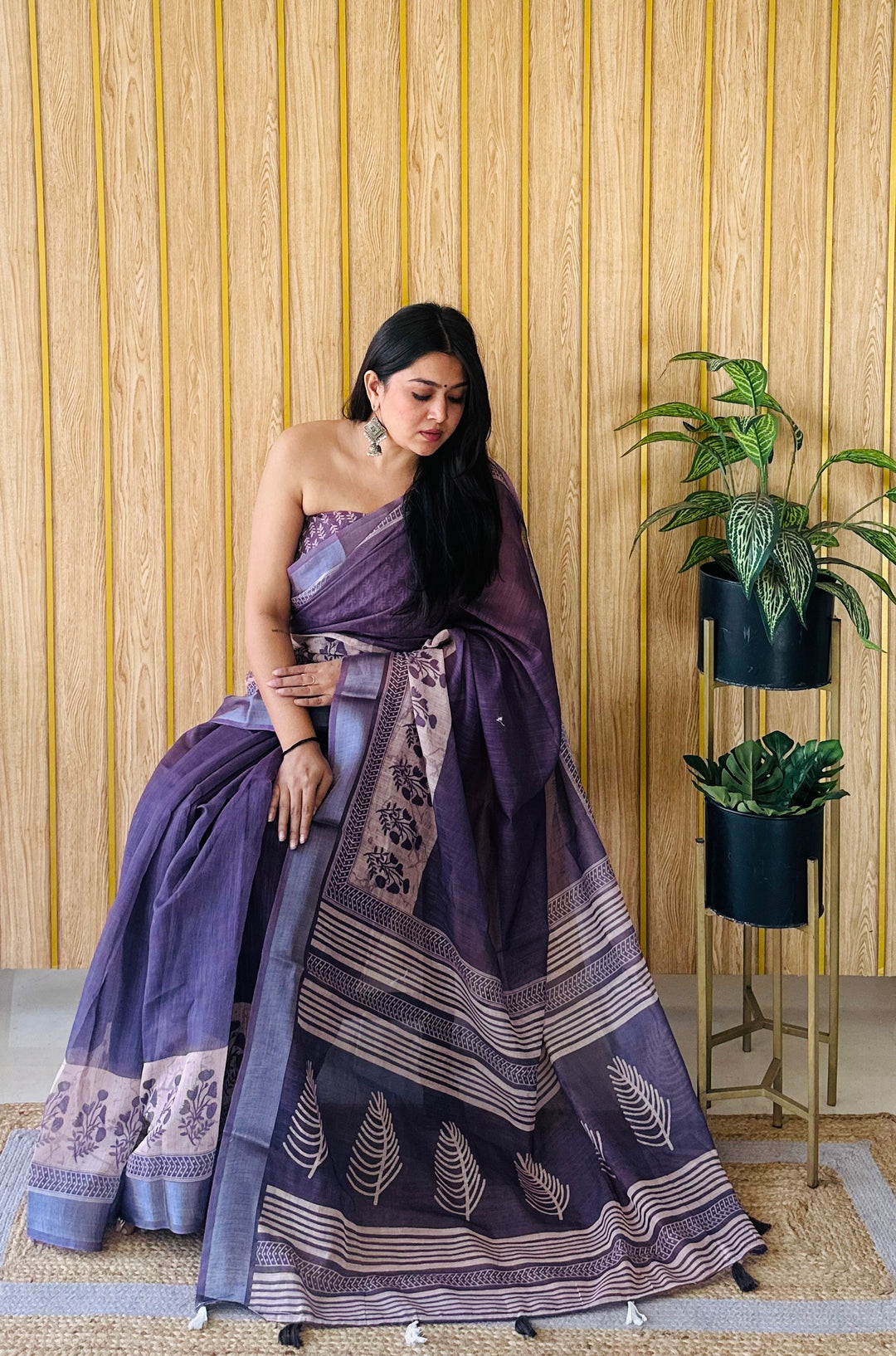Purple Festive Wear Linen Cotton Saree | Stunning Digital Batik Print