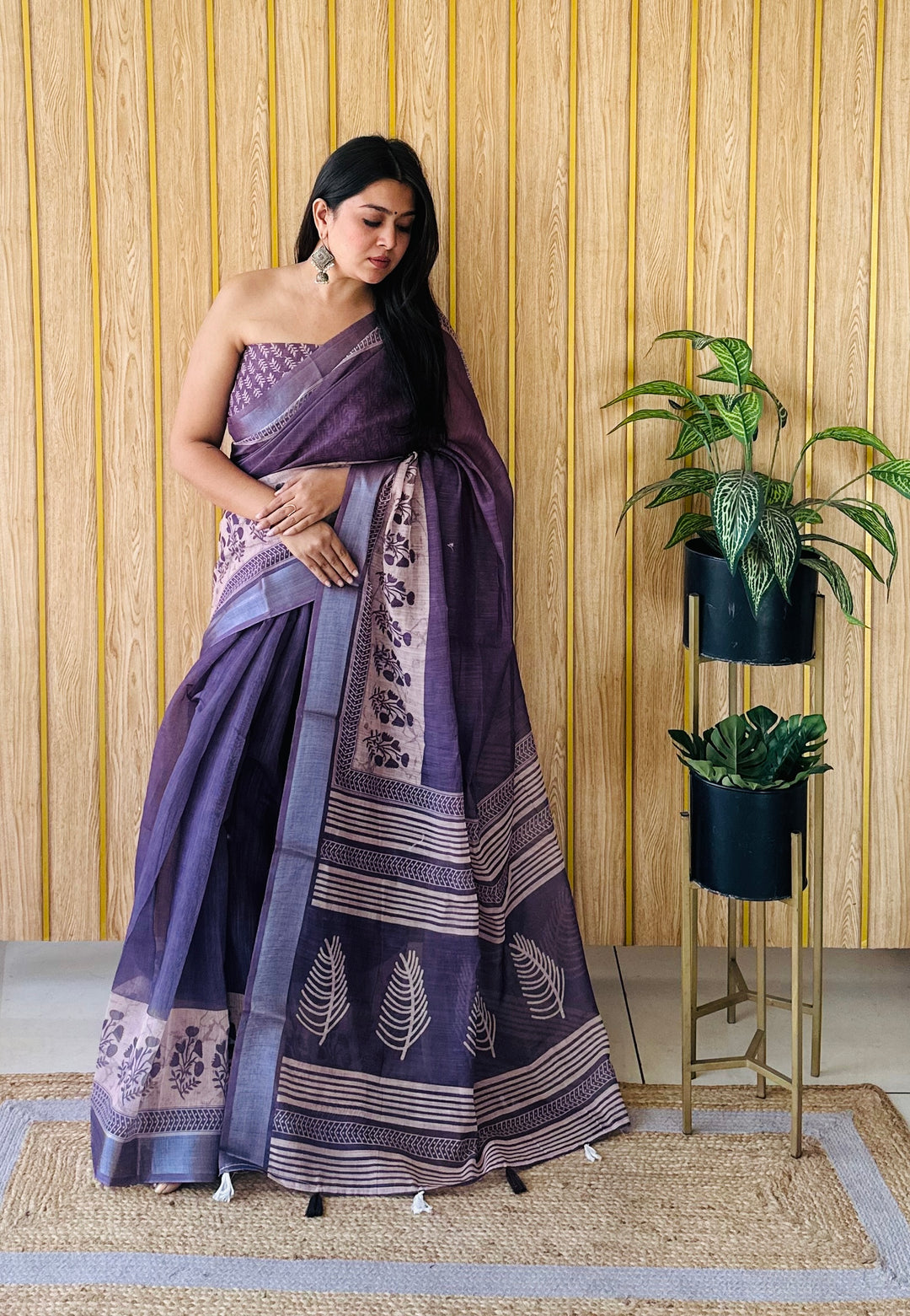 Purple Festive Wear Linen Cotton Saree | Stunning Digital Batik Print