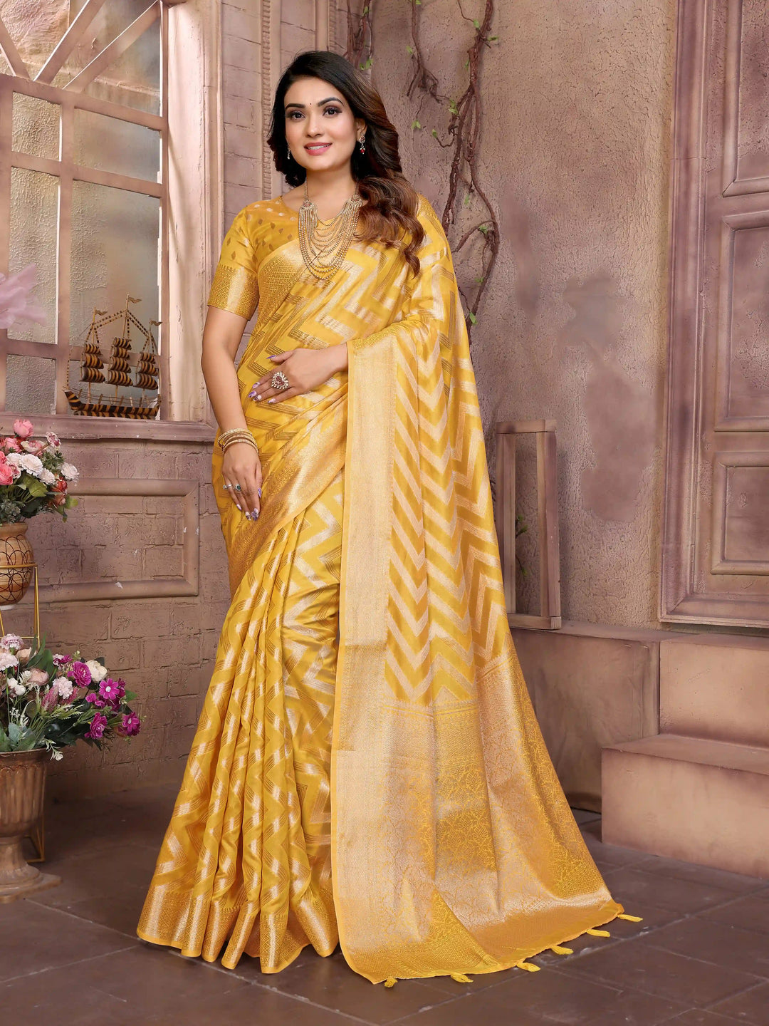 Stylish Organza Saree | Wevon Jari Designer Saree for Weddings & Celebrations