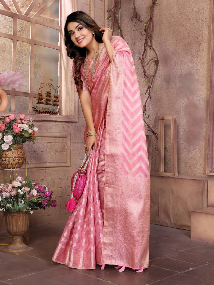 Stylish Organza Saree | Wevon Jari Designer Saree for Weddings & Celebrations