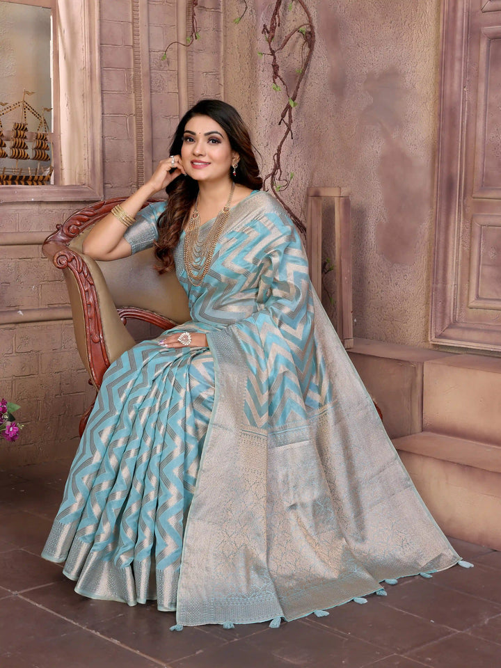 Stylish Organza Saree | Wevon Jari Designer Saree for Weddings & Celebrations