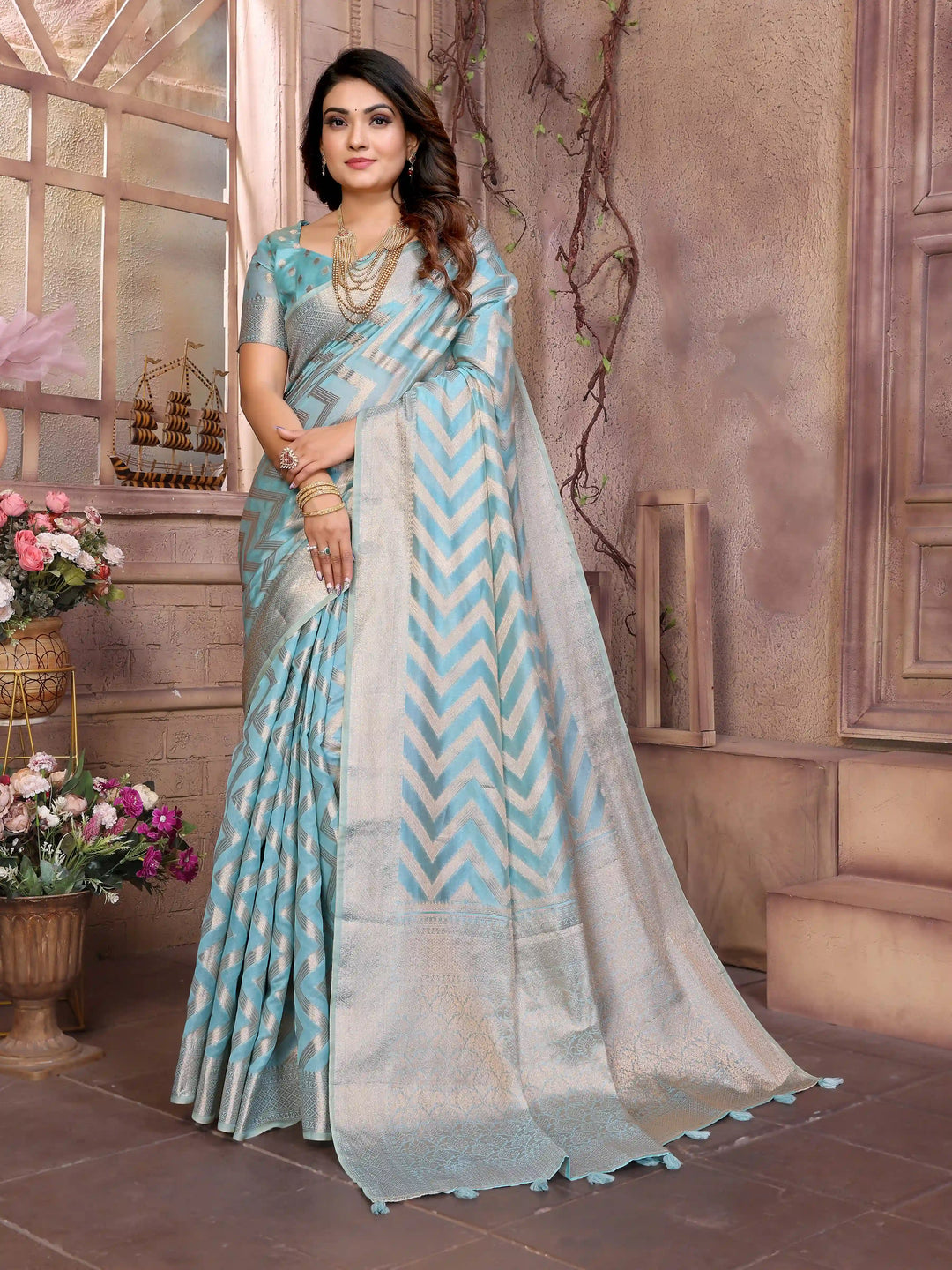 Stylish Organza Saree | Wevon Jari Designer Saree for Weddings & Celebrations
