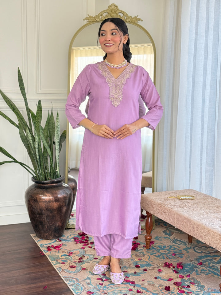 Traditional Ethnic Suit | Beautiful Embroidery on Viscose Slub Fabric