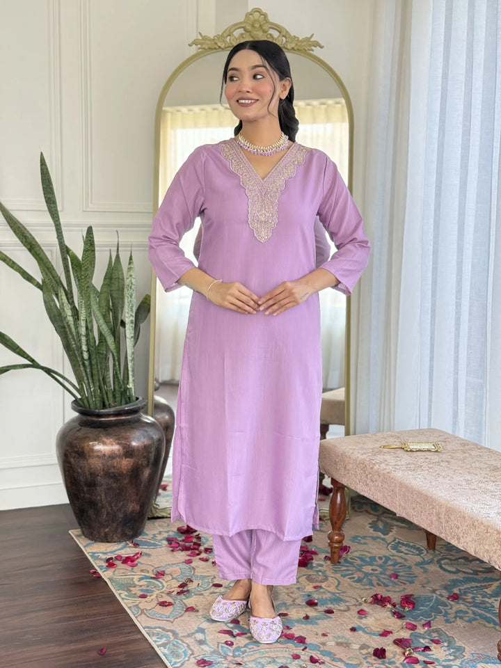 Traditional Ethnic Suit | Beautiful Embroidery on Viscose Slub Fabric