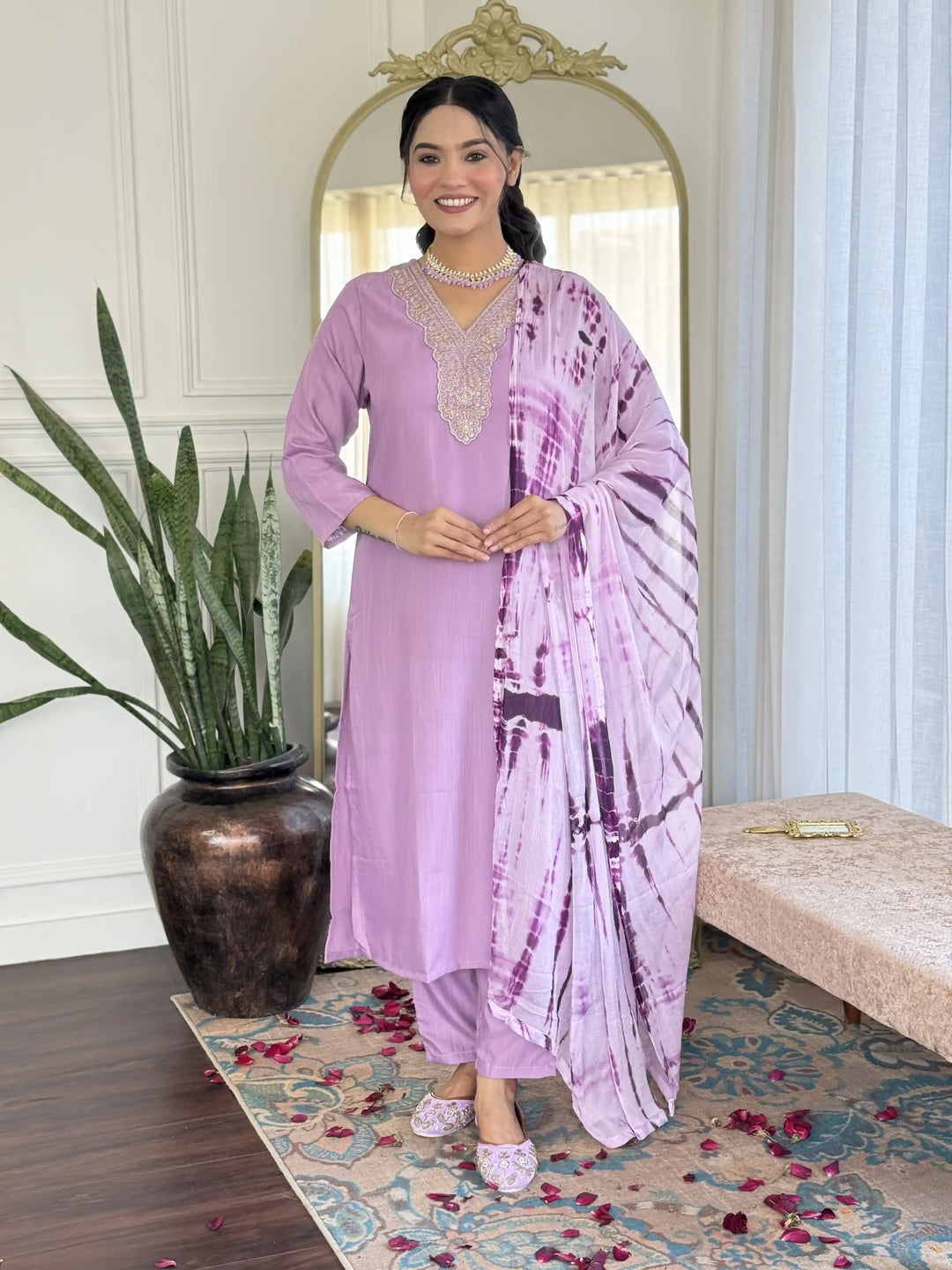 Traditional Ethnic Suit | Beautiful Embroidery on Viscose Slub Fabric