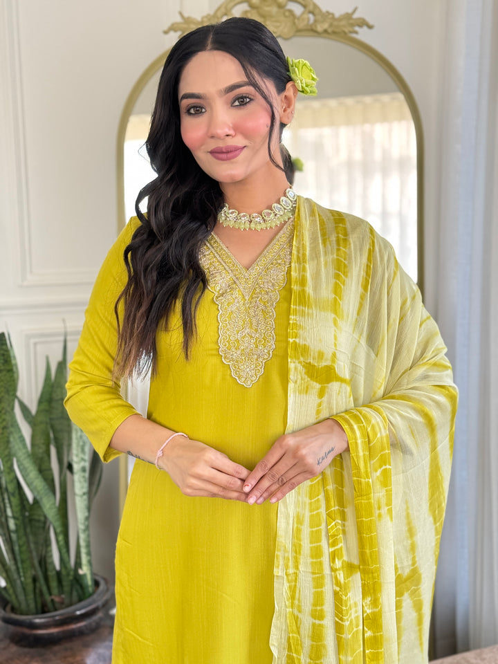 Traditional Ethnic Suit | Beautiful Embroidery on Viscose Slub Fabric