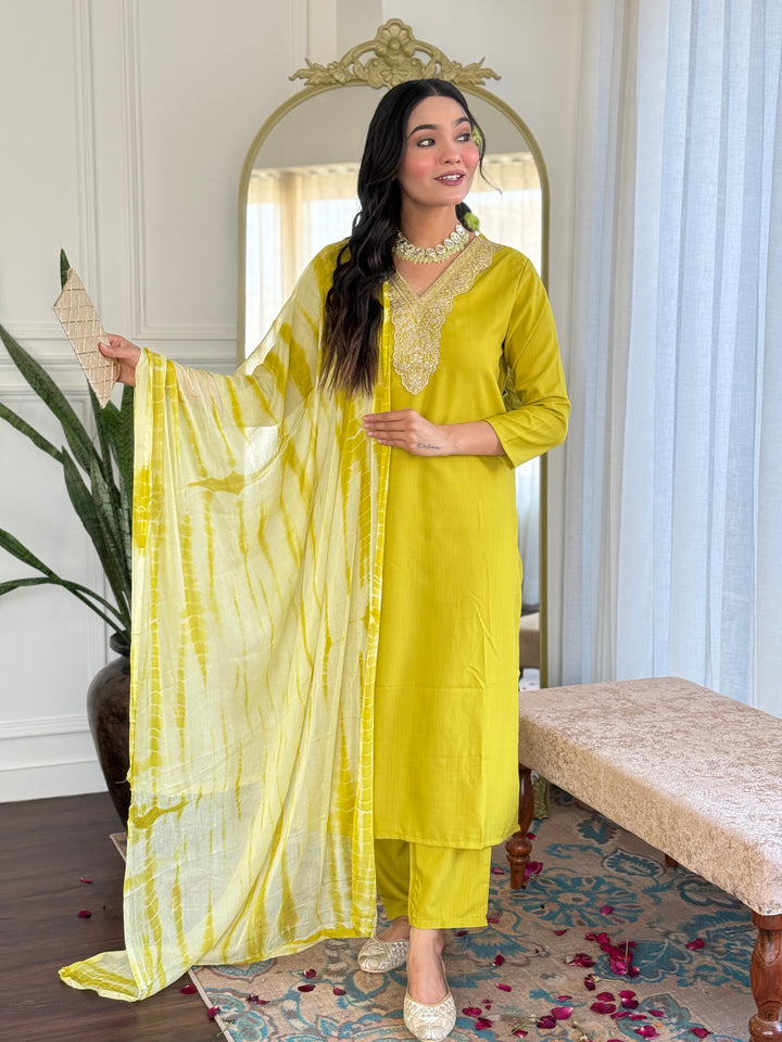 Traditional Ethnic Suit | Beautiful Embroidery on Viscose Slub Fabric