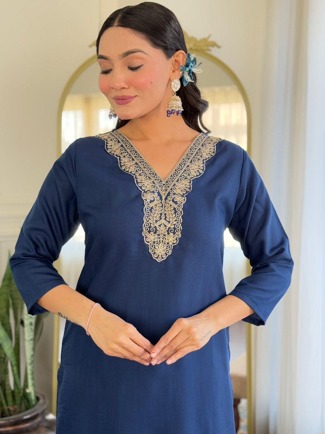 Traditional Ethnic Suit | Beautiful Embroidery on Viscose Slub Fabric