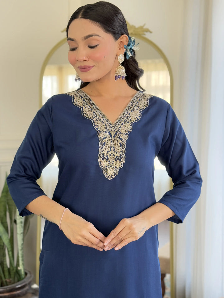 Traditional Ethnic Suit | Beautiful Embroidery on Viscose Slub Fabric