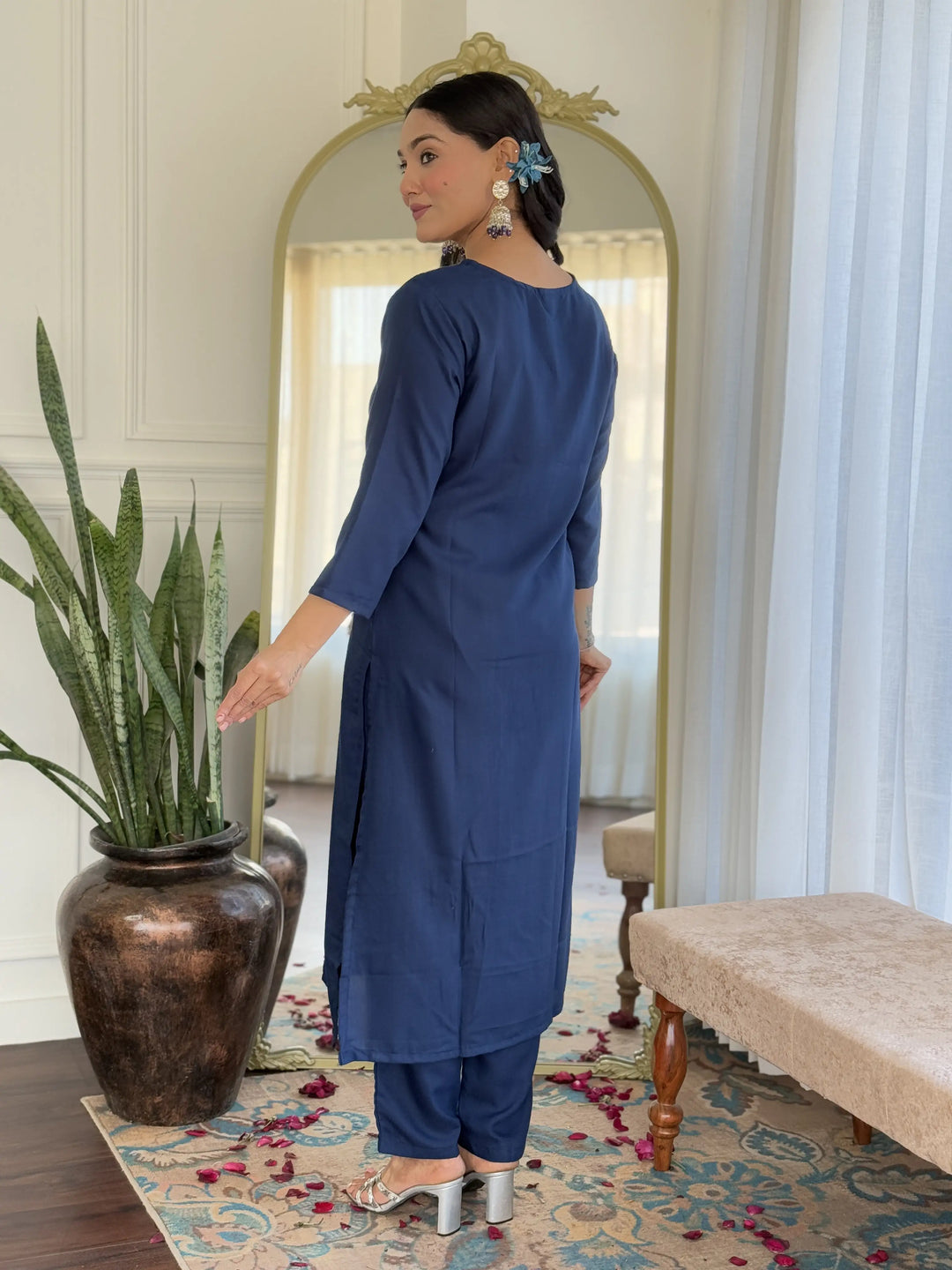 Traditional Ethnic Suit | Beautiful Embroidery on Viscose Slub Fabric