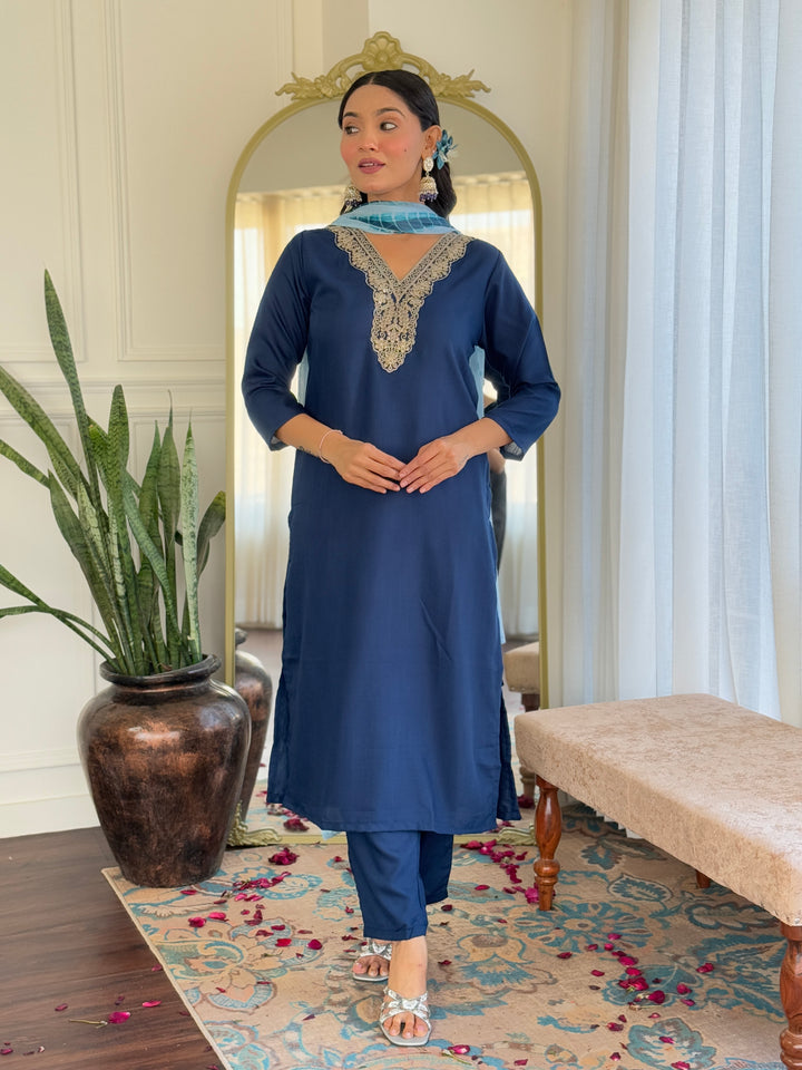 Traditional Ethnic Suit | Beautiful Embroidery on Viscose Slub Fabric