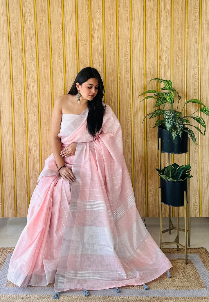 Elegant Linen Saree | Traditional Wevon Designer Saree for Special Events