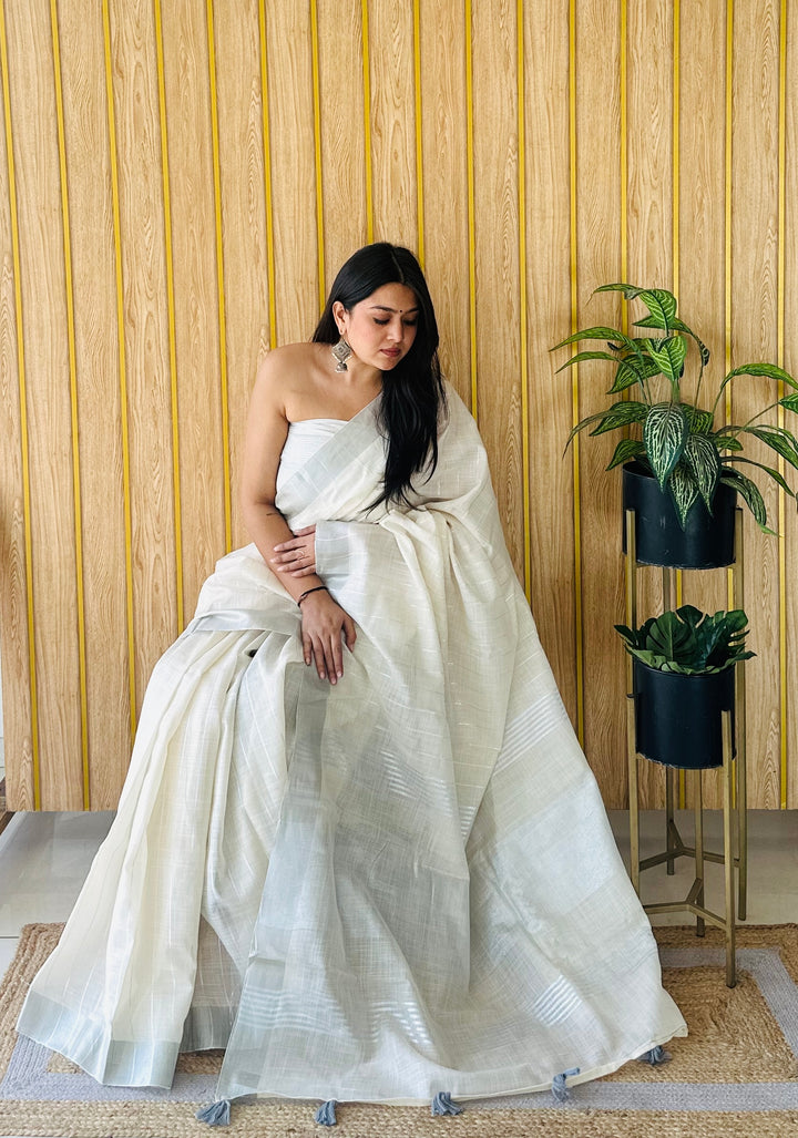 Elegant Linen Saree | Traditional Wevon Designer Saree for Special Events