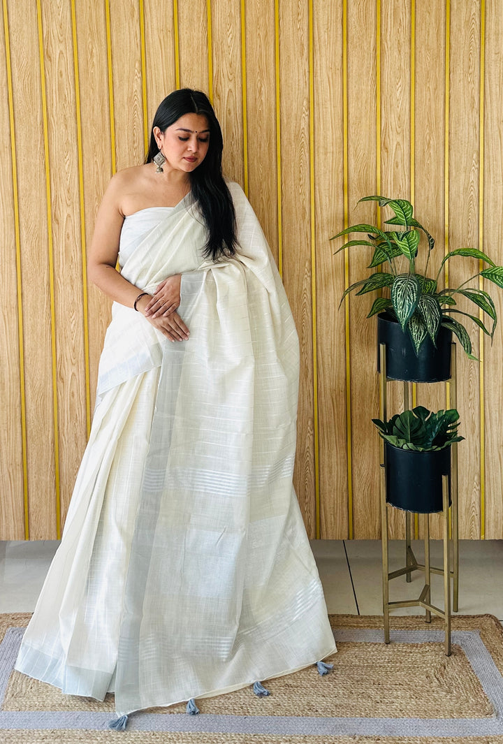 Elegant Linen Saree | Traditional Wevon Designer Saree for Special Events