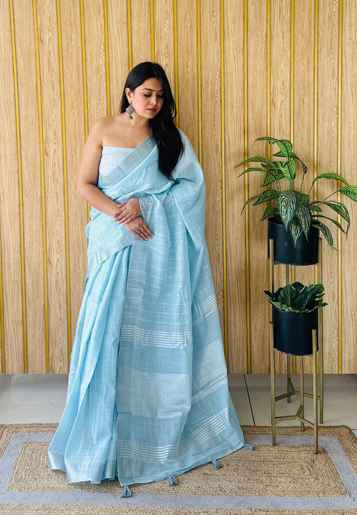 Elegant Linen Saree | Traditional Wevon Designer Saree for Special Events