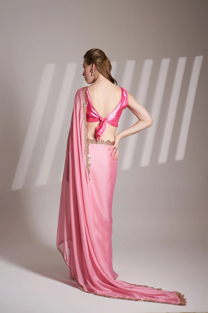 Partywear Pink Saree | Art Silk Blouse Soft & Lightweight Drape