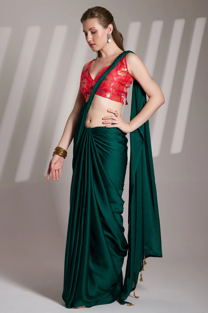 Premium Satin Saree Solid Fancy Work | Art Silk Blouse  Occasion Wear