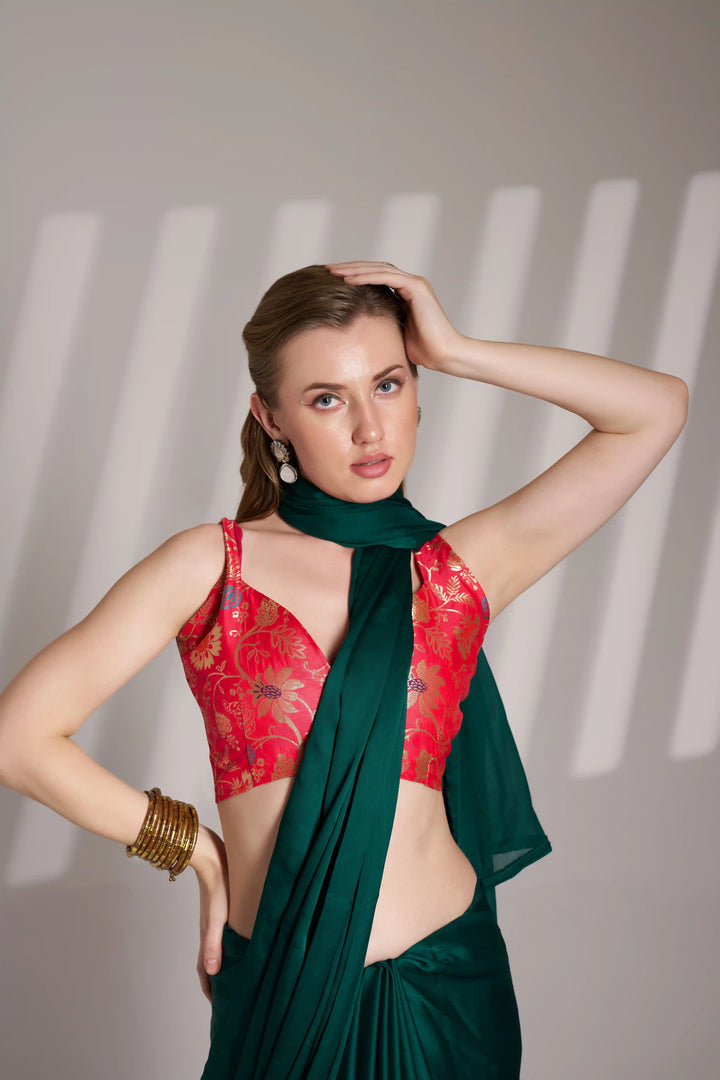 Premium Satin Saree Solid Fancy Work | Art Silk Blouse  Occasion Wear