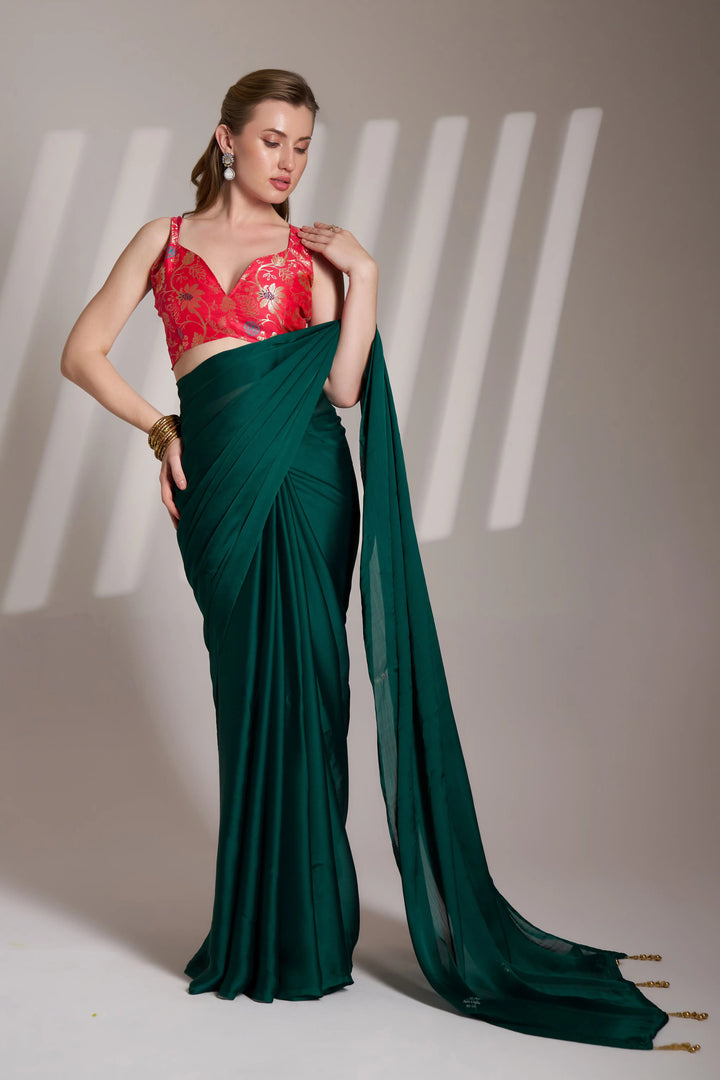 Premium Satin Saree Solid Fancy Work | Art Silk Blouse  Occasion Wear