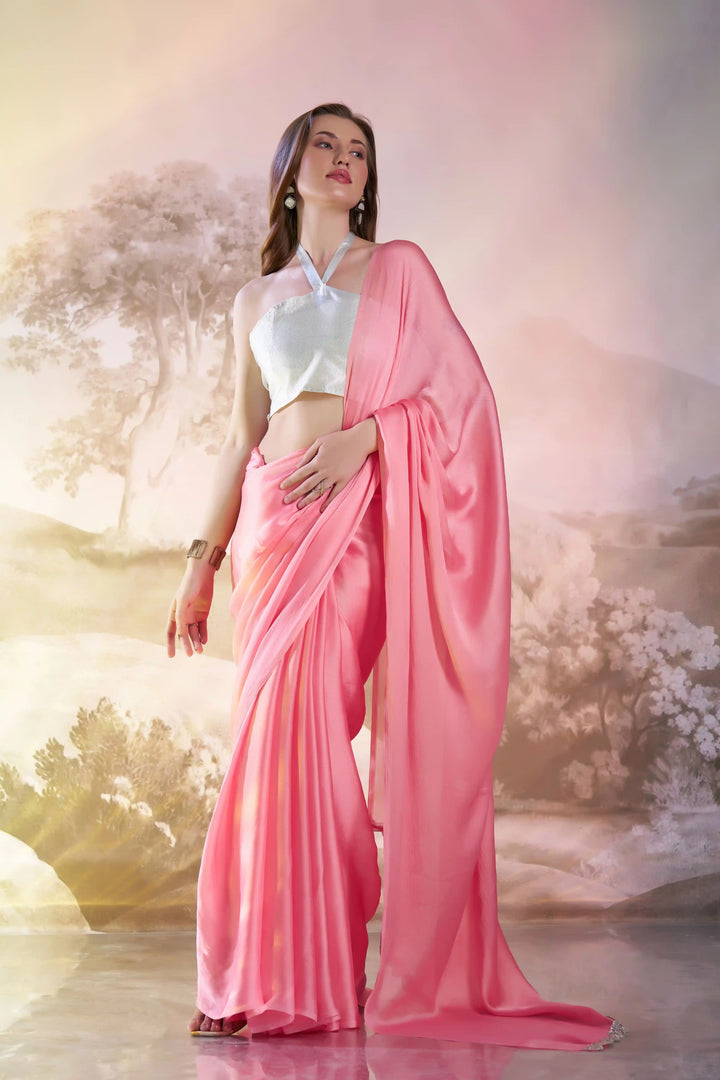 Premium Satin Saree Solid Fancy Work | Art Silk Blouse  Occasion Wear
