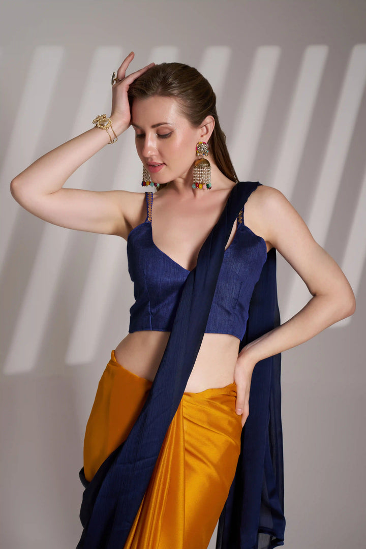 Navy Blue Exclusive Party Wear Satin Saree | Beautiful Solid Fancy Designer Piece