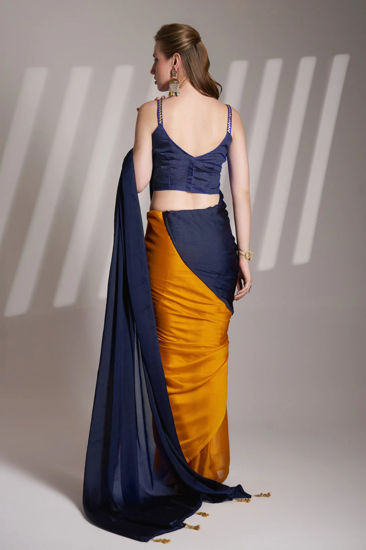 Navy Blue Exclusive Party Wear Satin Saree | Beautiful Solid Fancy Designer Piece