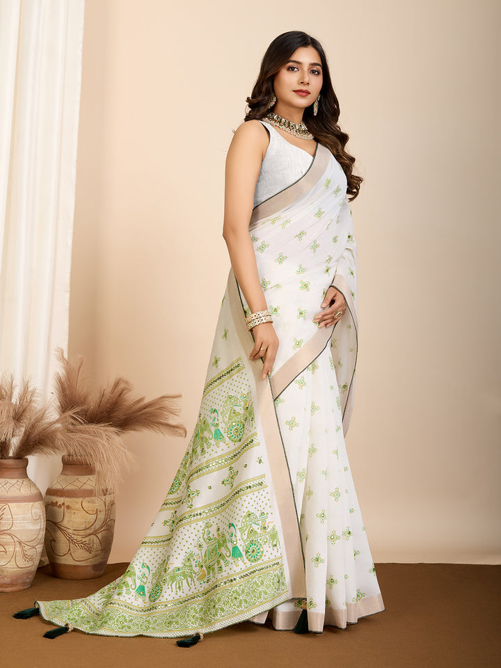 Elegant Cotton Saree | Designer Handwork Blouse for Festive Wear
