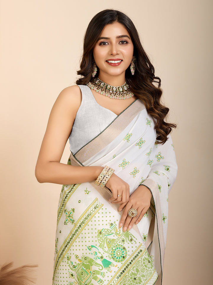 Elegant Cotton Saree | Designer Handwork Blouse for Festive Wear