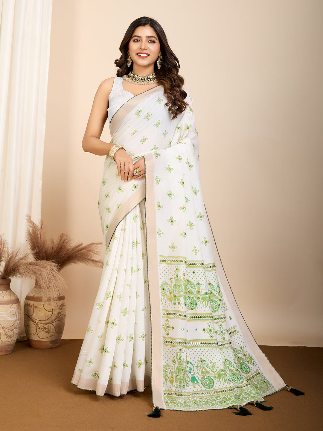 Elegant Cotton Saree | Designer Handwork Blouse for Festive Wear