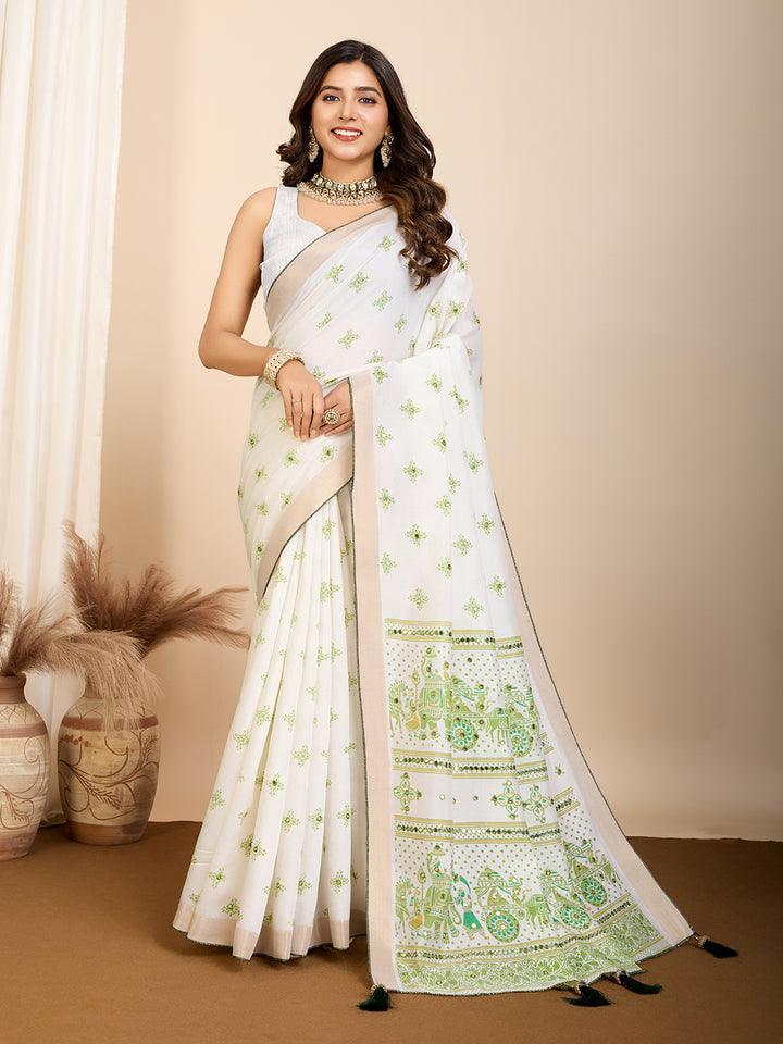 Elegant Cotton Saree | Designer Handwork Blouse for Festive Wear