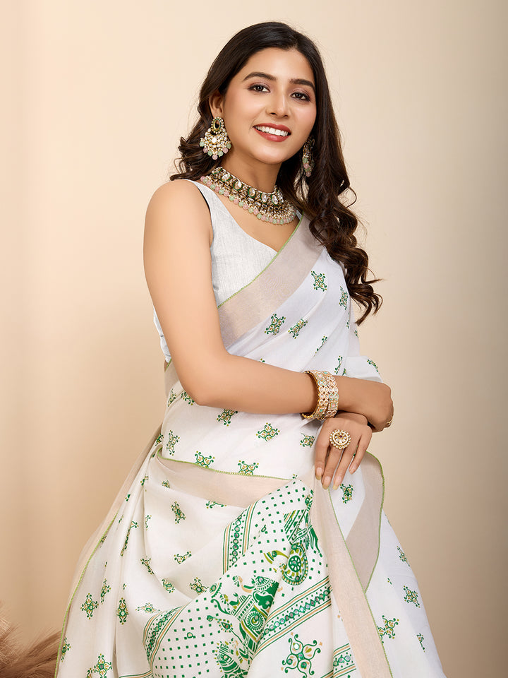 Elegant Cotton Saree | Designer Handwork Blouse for Festive Wear