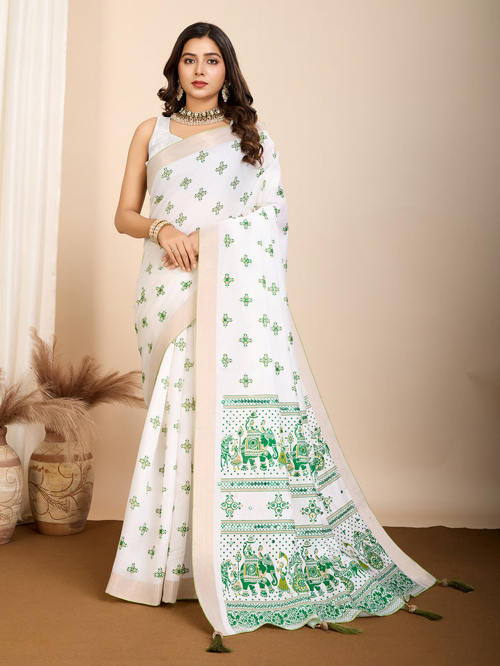 Elegant Cotton Saree | Designer Handwork Blouse for Festive Wear