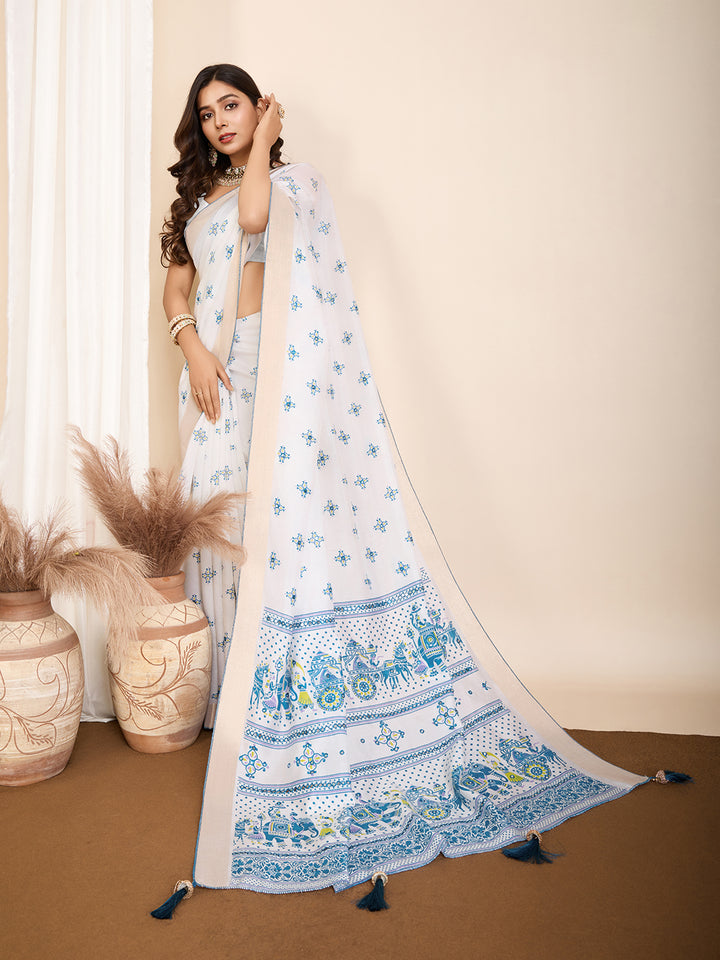 Elegant Cotton Saree | Designer Handwork Blouse for Festive Wear