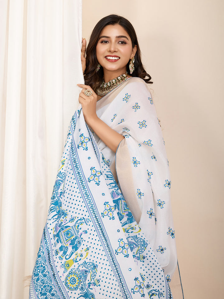 Elegant Cotton Saree | Designer Handwork Blouse for Festive Wear