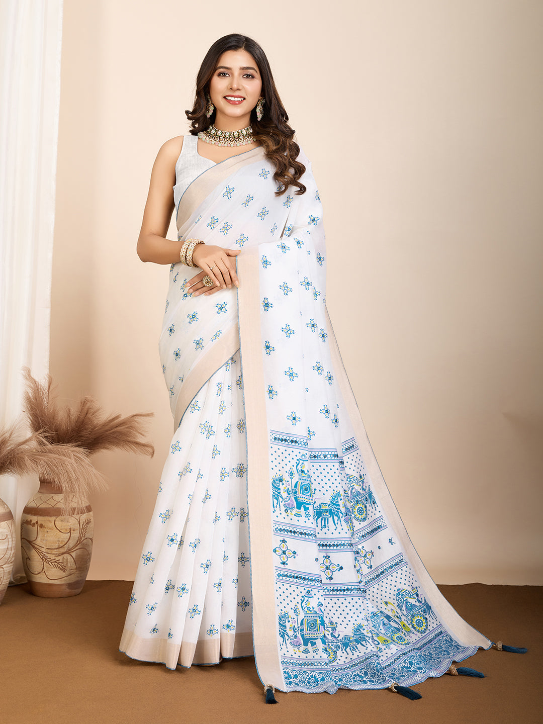 Elegant Cotton Saree | Designer Handwork Blouse for Festive Wear