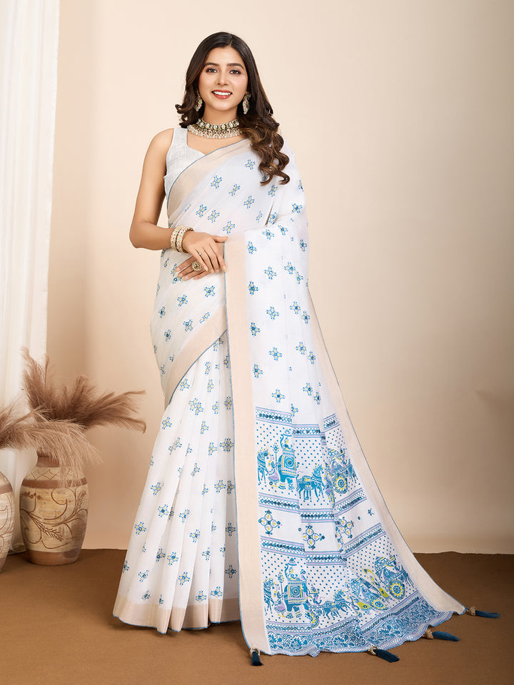 Elegant Cotton Saree | Designer Handwork Blouse for Festive Wear